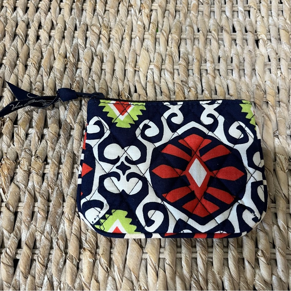 Vera Bradley Coin Purse Pouch Sunset Valley Zipper 5x4 Navy Orange White Great!